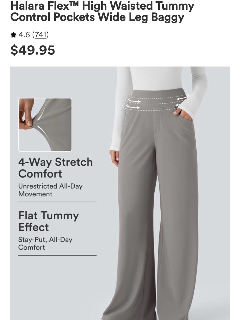 HALARA Wide Leg High-Waisted Tummy Control Pants — Gray